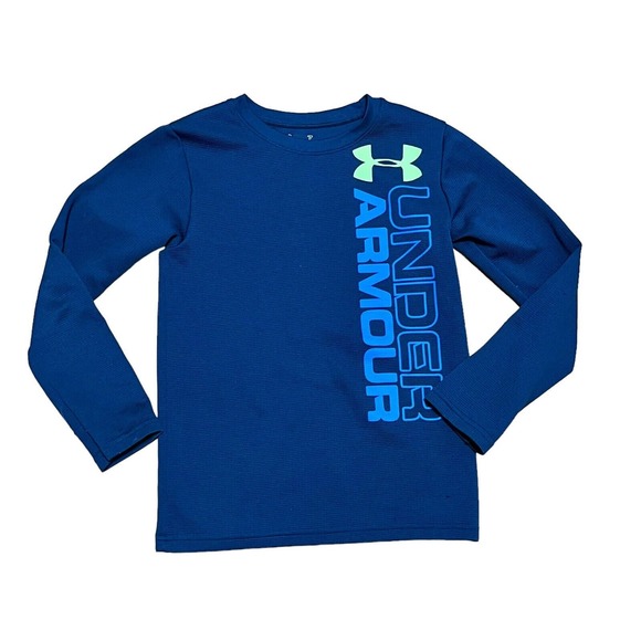 Under Armour Waffle Boy Size 7 Dark Grey All Season Gear Long Sleeve Spell Out - Picture 2 of 16